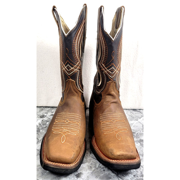 Madison Western Cowboy Boots Brown Leather Square Toe Men